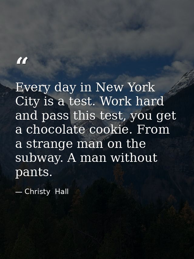 Every day in New York City is a test. Work hard and pass this test, you get a chocolate cookie. From a strange man on th — Christy  Hall