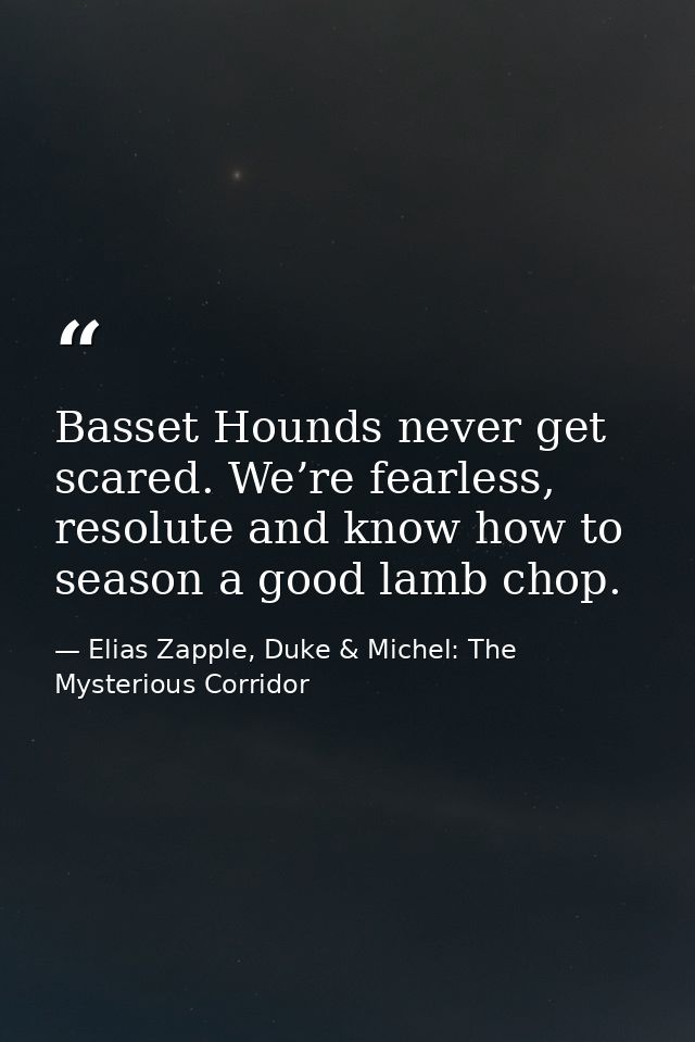 Basset Hounds never get scared. We’re fearless, resolute and know how to season a good lamb chop. — Elias Zapple, Duke & Michel: The Mysterious Corridor