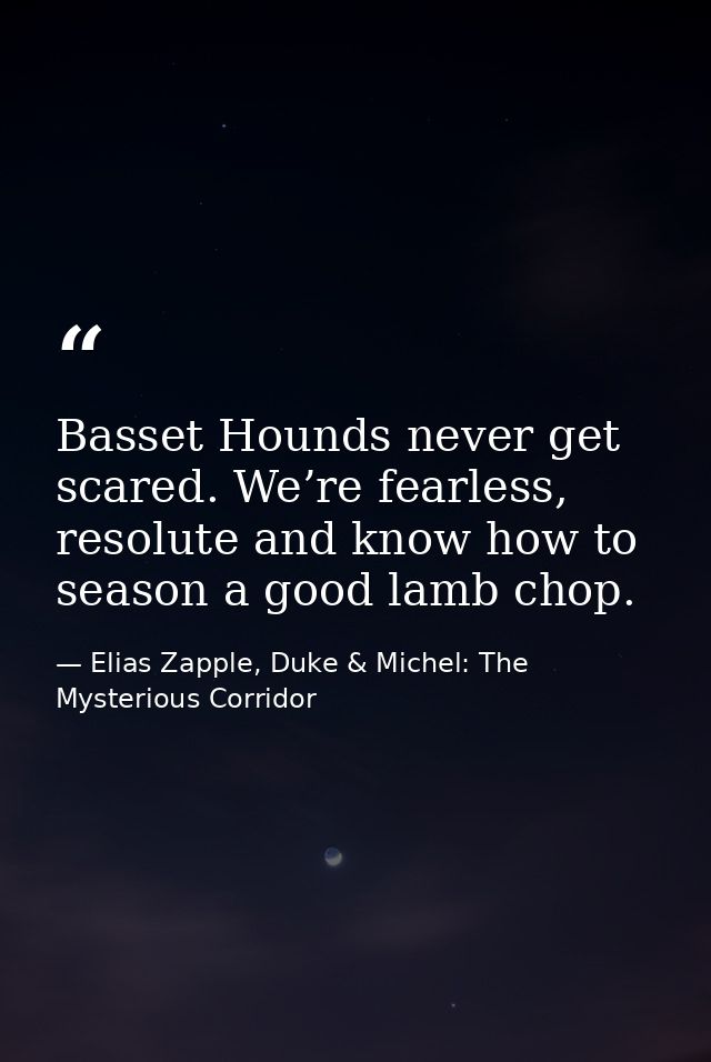 Basset Hounds never get scared. We’re fearless, resolute and know how to season a good lamb chop. — Elias Zapple, Duke & Michel: The Mysterious Corridor