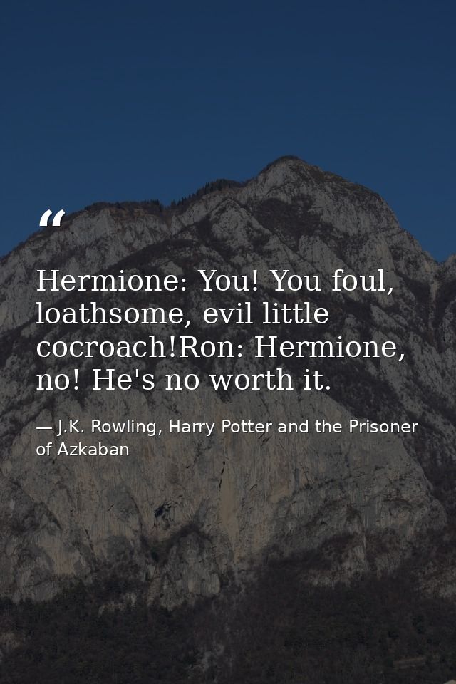 Hermione: You! You foul, loathsome, evil little cocroach!Ron: Hermione, no! He's no worth it. — J.K. Rowling, Harry Potter and the Prisoner of Azkaban