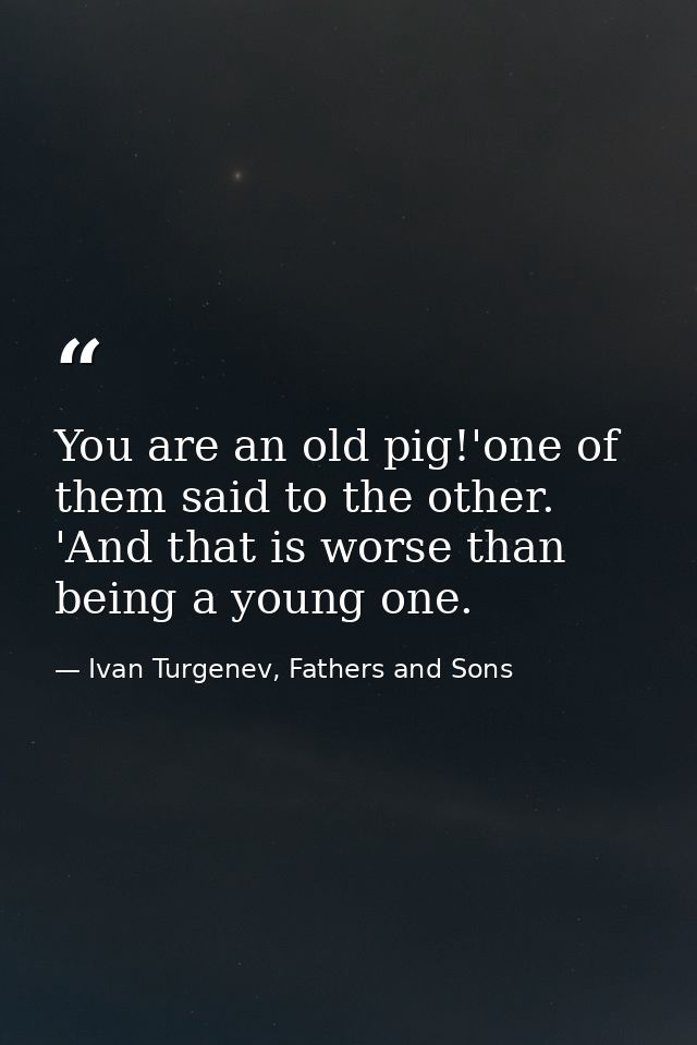 You are an old pig!'one of them said to the other. 'And that is worse than being a young one. — Ivan Turgenev, Fathers and Sons