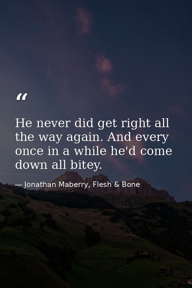 He never did get right all the way again. And every once in a while he'd come down all bitey. — Jonathan Maberry, Flesh & Bone