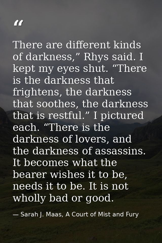 There are different kinds of darkness,” Rhys said. I kept my eyes shut. “There is the darkness that frightens, the darkn — Sarah J. Maas, A Court of Mist and Fury