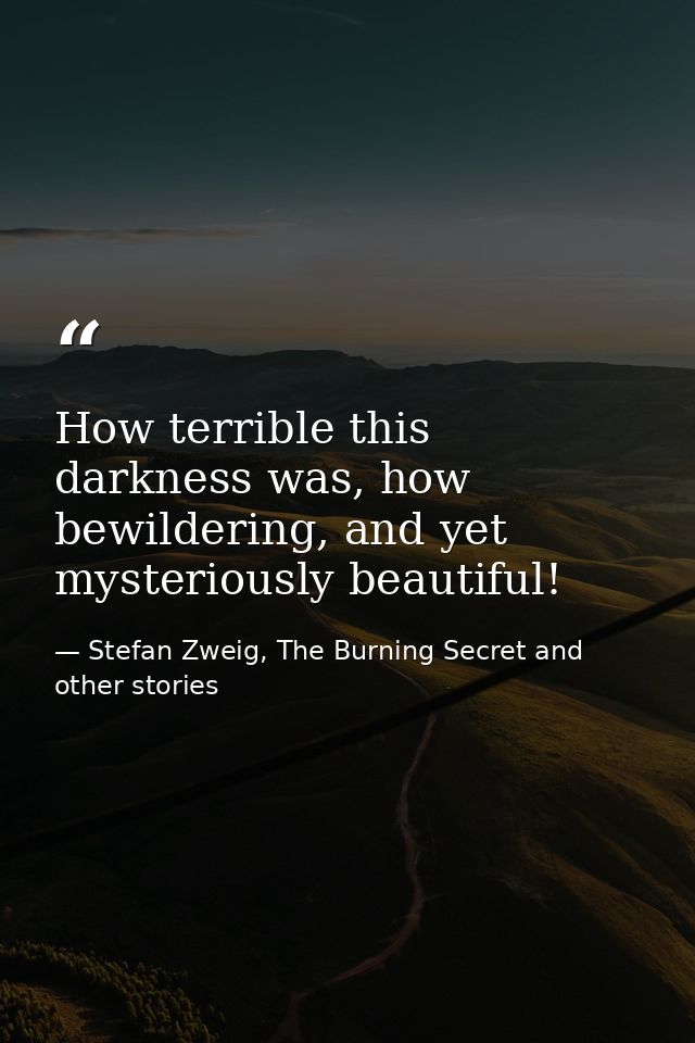 How terrible this darkness was, how bewildering, and yet mysteriously beautiful! — Stefan Zweig, The Burning Secret and other stories
