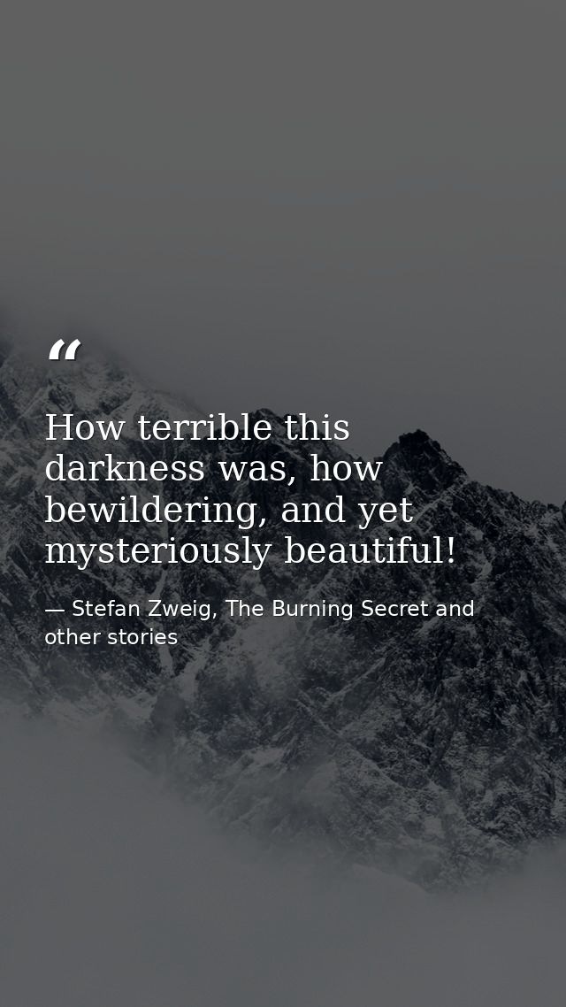 How terrible this darkness was, how bewildering, and yet mysteriously beautiful! — Stefan Zweig, The Burning Secret and other stories