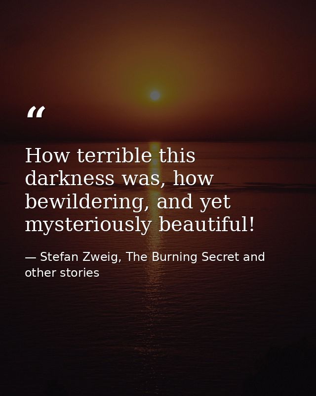 How terrible this darkness was, how bewildering, and yet mysteriously beautiful! — Stefan Zweig, The Burning Secret and other stories