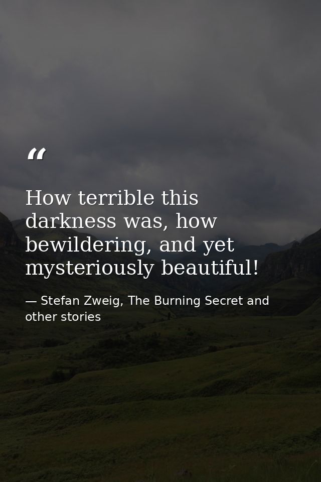 How terrible this darkness was, how bewildering, and yet mysteriously beautiful! — Stefan Zweig, The Burning Secret and other stories