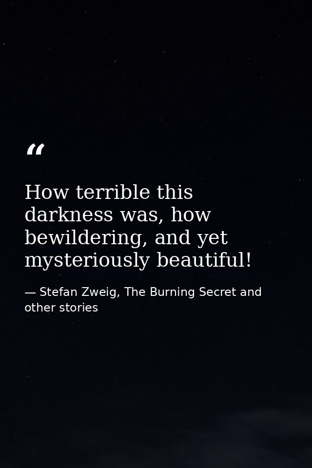 How terrible this darkness was, how bewildering, and yet mysteriously beautiful! — Stefan Zweig, The Burning Secret and other stories