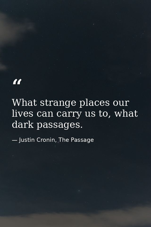 What strange places our lives can carry us to, what dark passages. — Justin Cronin, The Passage