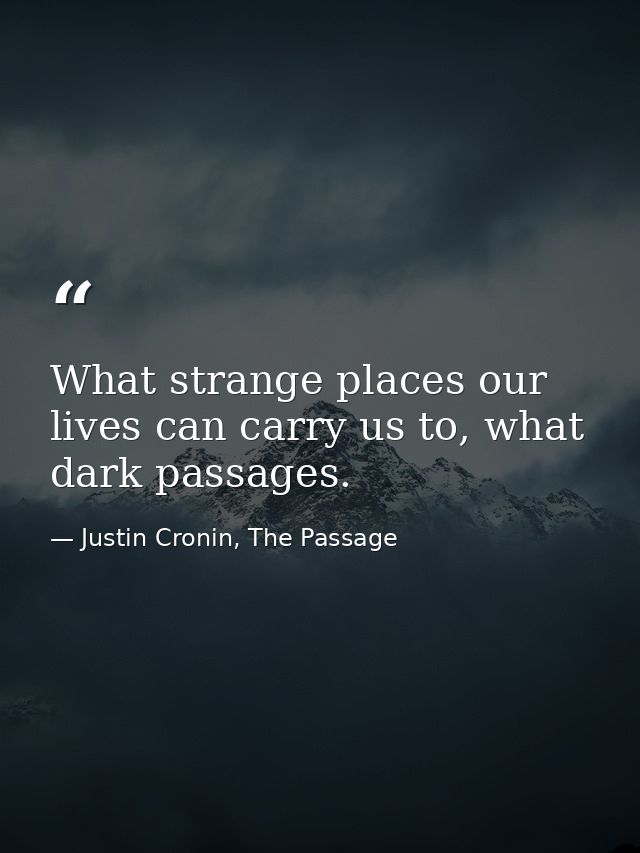 What strange places our lives can carry us to, what dark passages. — Justin Cronin, The Passage