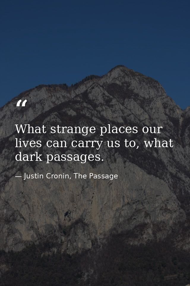 What strange places our lives can carry us to, what dark passages. — Justin Cronin, The Passage