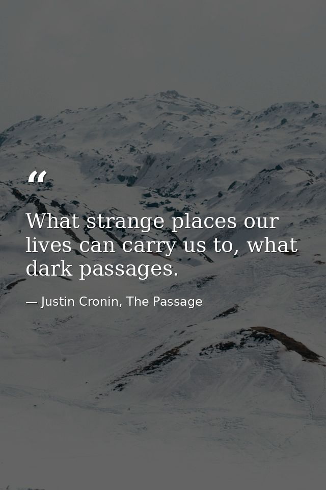What strange places our lives can carry us to, what dark passages. — Justin Cronin, The Passage