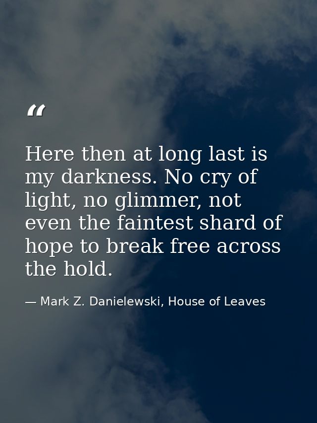 Here then at long last is my darkness. No cry of light, no glimmer, not even the faintest shard of hope to break free ac — Mark Z. Danielewski, House of Leaves