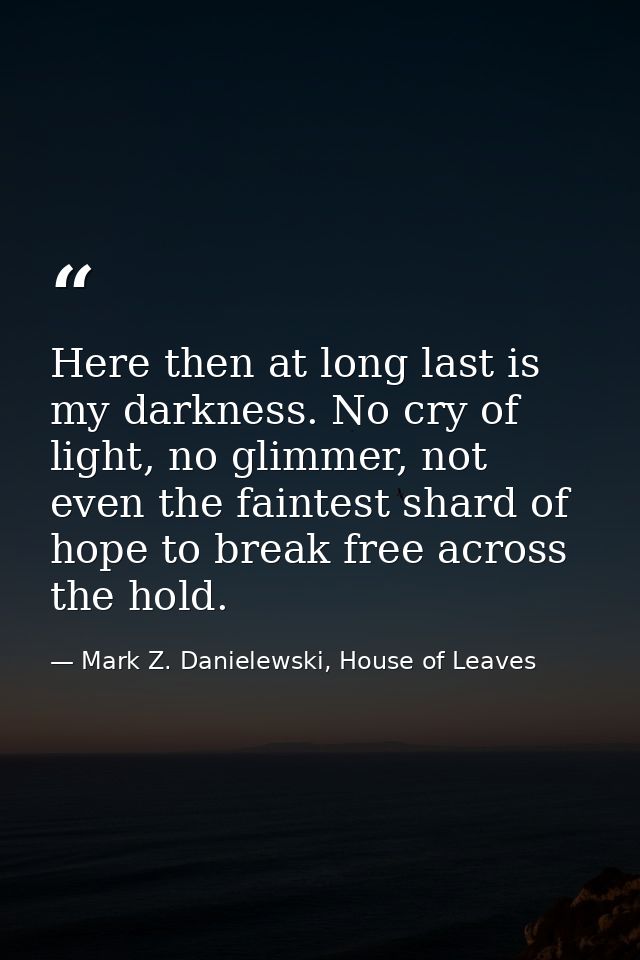 Here then at long last is my darkness. No cry of light, no glimmer, not even the faintest shard of hope to break free ac — Mark Z. Danielewski, House of Leaves