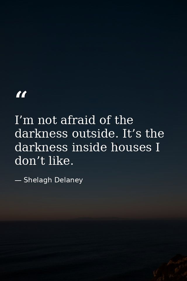 I’m not afraid of the darkness outside. It’s the darkness inside houses I don’t like. — Shelagh Delaney