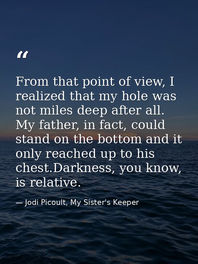 From that point of view, I realized that my hole was not miles deep after all. My father, in fact, could stand on the bo — Jodi Picoult, My Sister's Keeper
