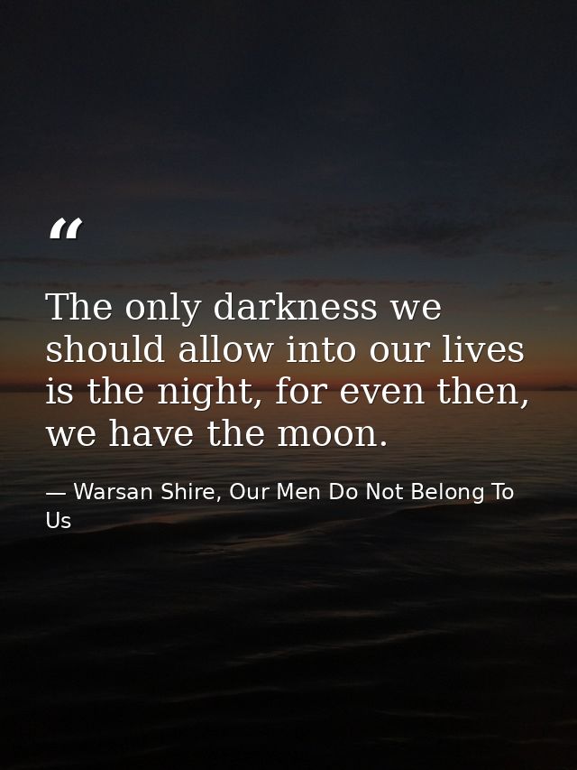 The only darkness we should allow into our lives is the night, for even then, we have the moon. — Warsan Shire, Our Men Do Not Belong To Us