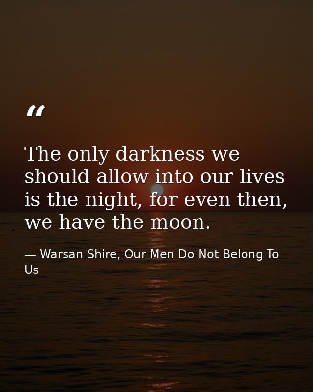 The only darkness we should allow into our lives is the night, for even then, we have the moon. — Warsan Shire, Our Men Do Not Belong To Us
