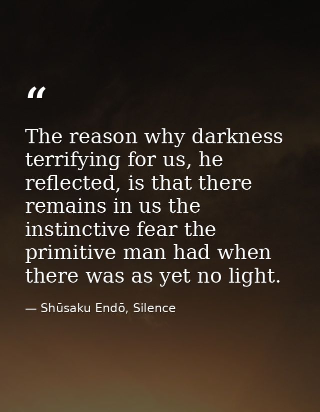 The reason why darkness terrifying for us, he reflected, is that there remains in us the instinctive fear the primitive  — Shūsaku Endō, Silence