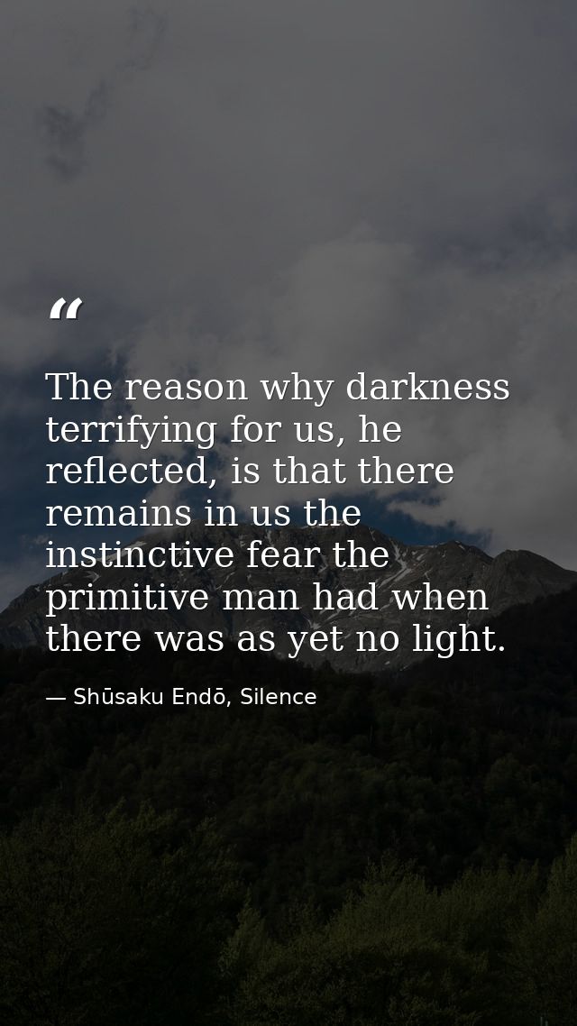 The reason why darkness terrifying for us, he reflected, is that there remains in us the instinctive fear the primitive  — Shūsaku Endō, Silence