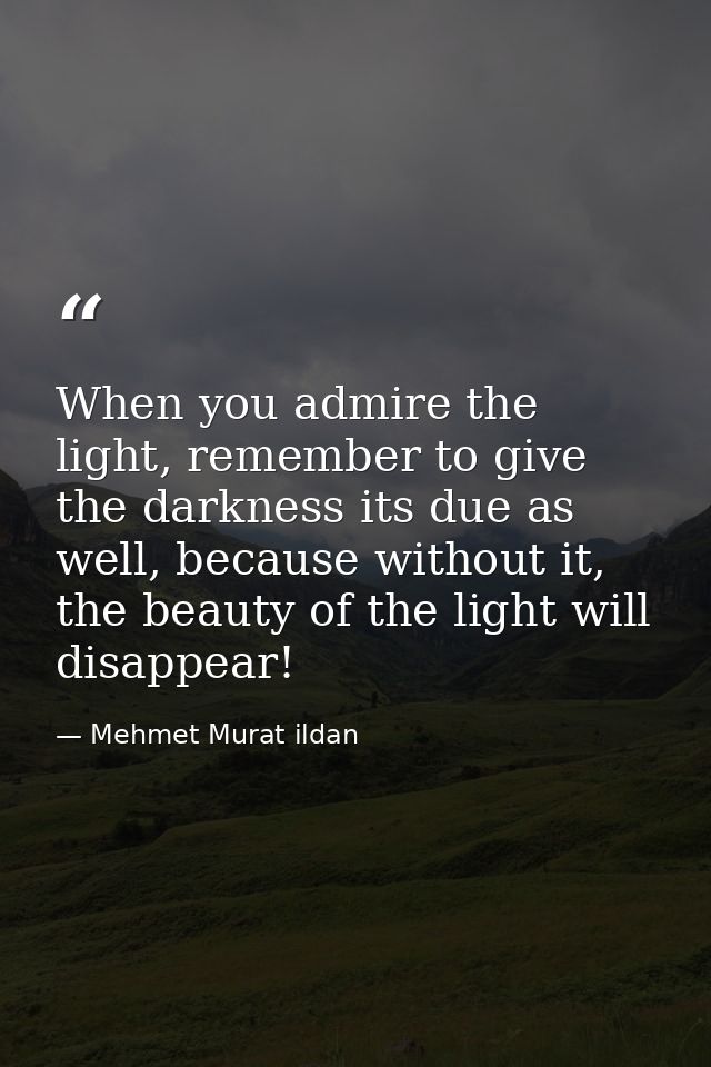When you admire the light, remember to give the darkness its due as well, because without it, the beauty of the light wi — Mehmet Murat ildan