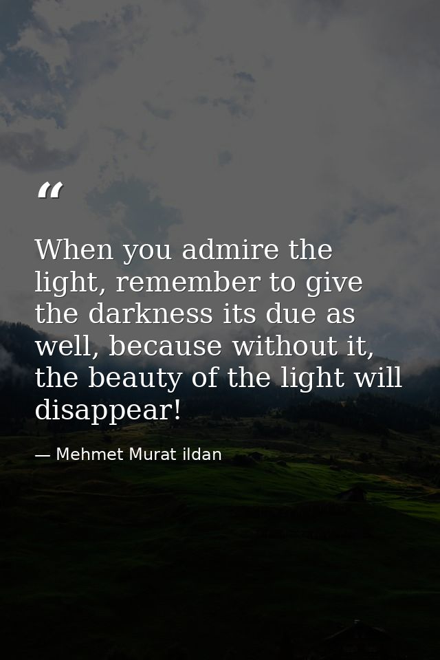 When you admire the light, remember to give the darkness its due as well, because without it, the beauty of the light wi — Mehmet Murat ildan