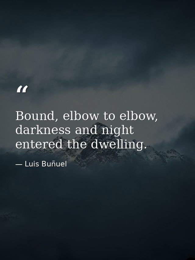 Bound, elbow to elbow, darkness and night entered the dwelling. — Luis Buñuel
