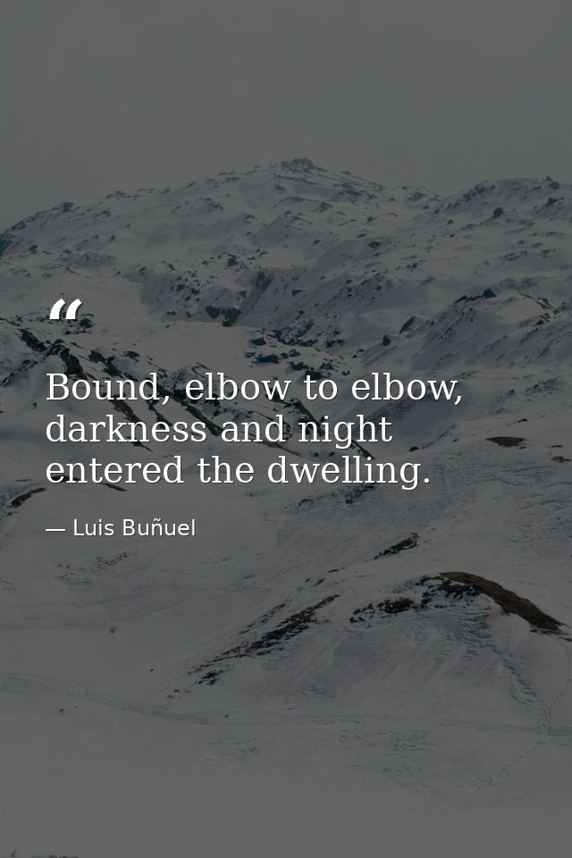 Bound, elbow to elbow, darkness and night entered the dwelling. — Luis Buñuel