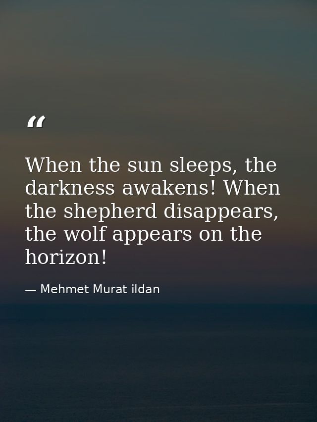 When the sun sleeps, the darkness awakens! When the shepherd disappears, the wolf appears on the horizon! — Mehmet Murat ildan