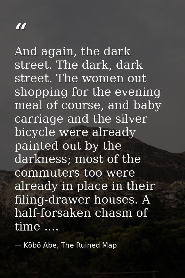 And again, the dark street. The dark, dark street. The women out shopping for the evening meal of course, and baby carri — Kōbō Abe, The Ruined Map