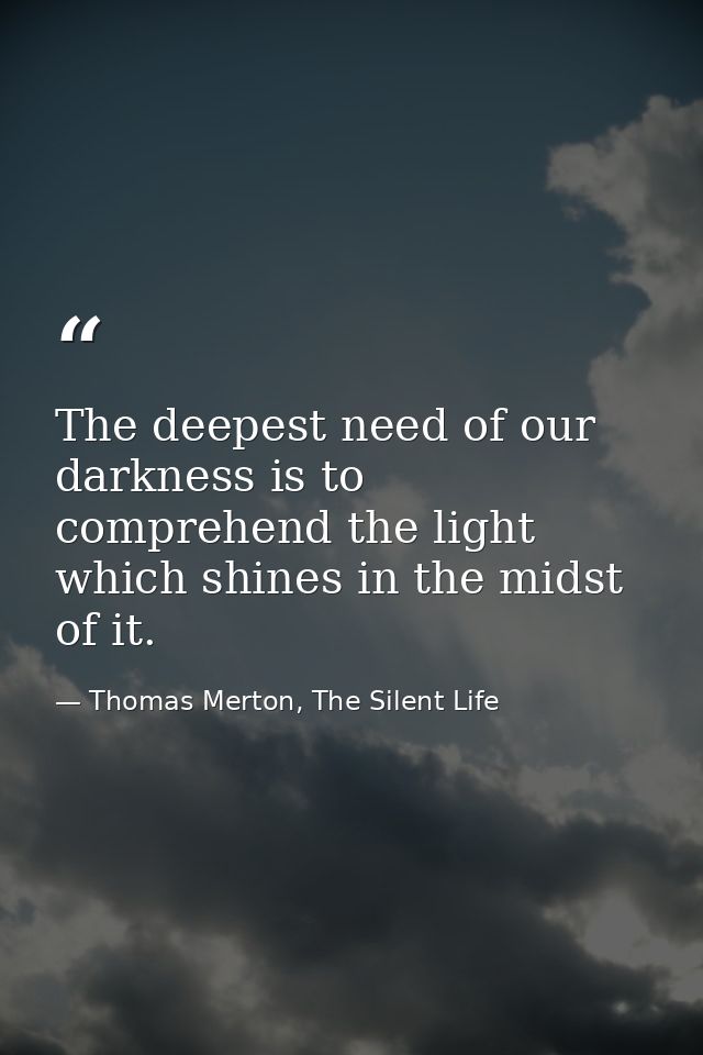 The deepest need of our darkness is to comprehend the light which shines in the midst of it. — Thomas Merton, The Silent Life