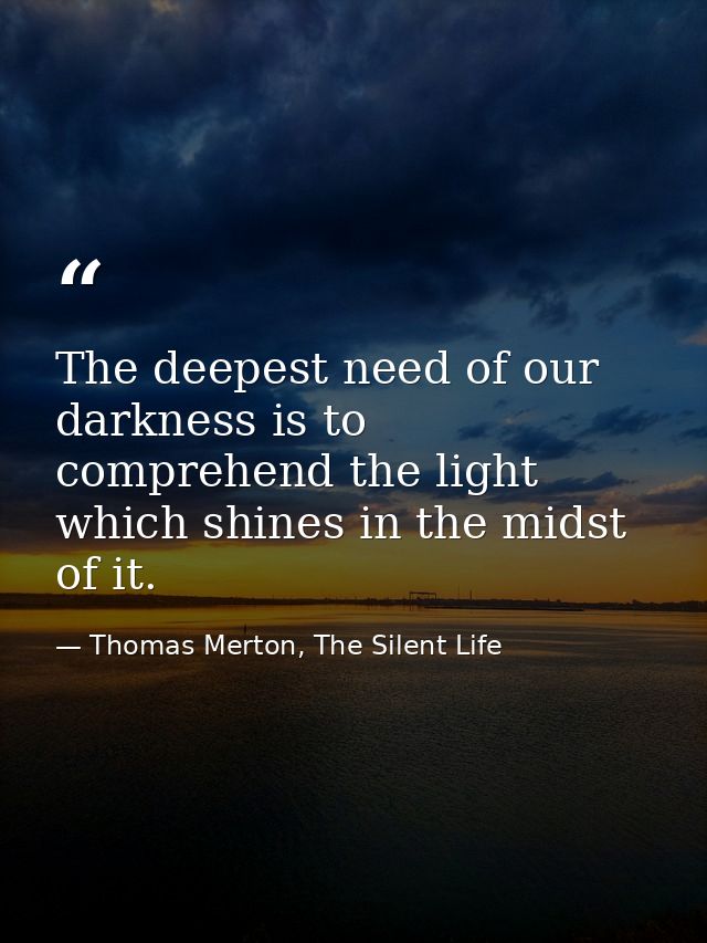 The deepest need of our darkness is to comprehend the light which shines in the midst of it. — Thomas Merton, The Silent Life