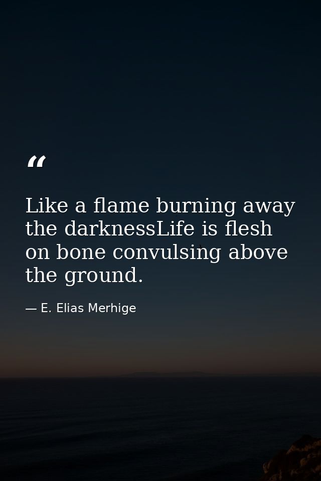Like a flame burning away the darknessLife is flesh on bone convulsing above the ground. — E. Elias Merhige