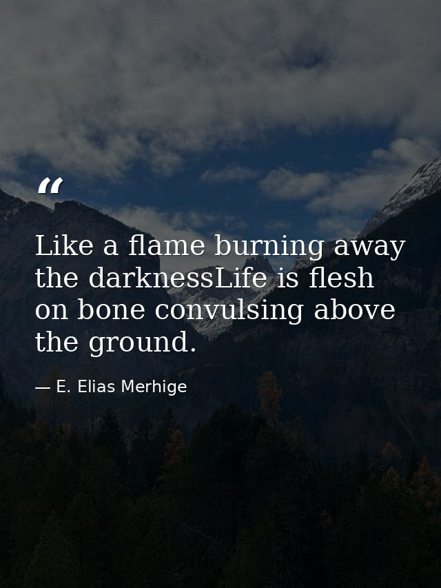 Like a flame burning away the darknessLife is flesh on bone convulsing above the ground. — E. Elias Merhige