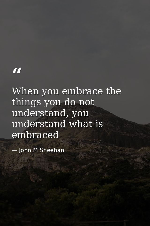 When you embrace the things you do not understand, you understand what is embraced — John M Sheehan