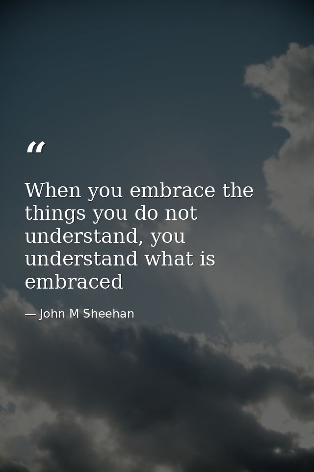 When you embrace the things you do not understand, you understand what is embraced — John M Sheehan
