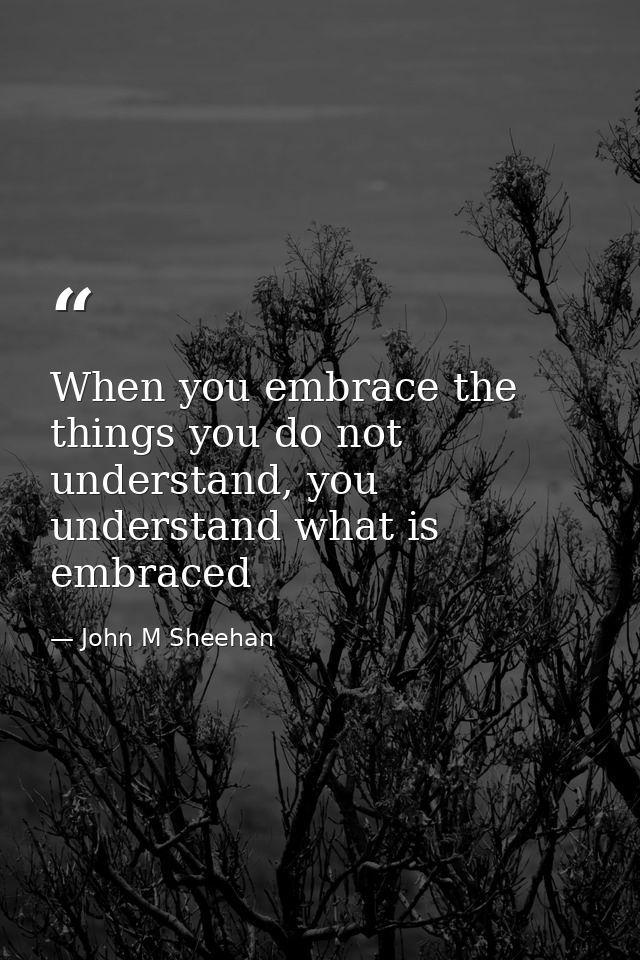 When you embrace the things you do not understand, you understand what is embraced — John M Sheehan