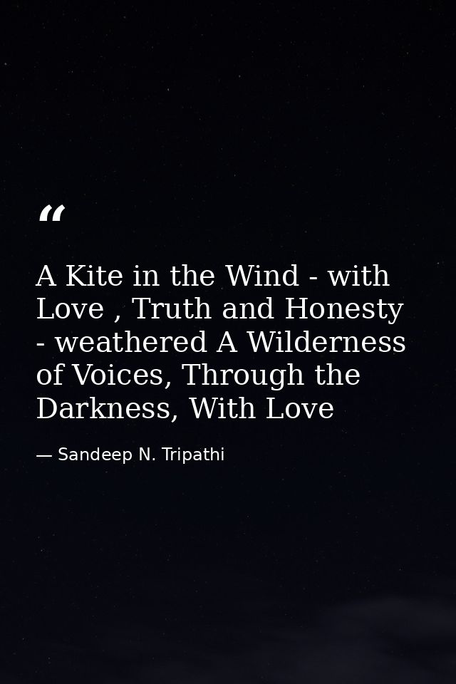 A Kite in the Wind - with Love , Truth and Honesty - weathered A Wilderness of Voices, Through the Darkness, With Love — Sandeep N. Tripathi
