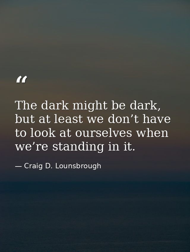 The dark might be dark, but at least we don’t have to look at ourselves when we’re standing in it. — Craig D. Lounsbrough