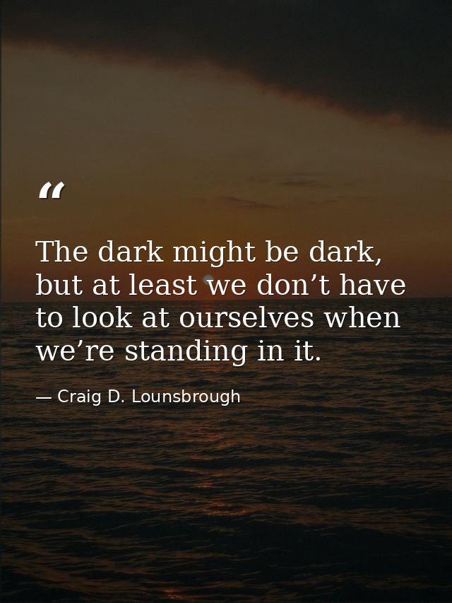 The dark might be dark, but at least we don’t have to look at ourselves when we’re standing in it. — Craig D. Lounsbrough