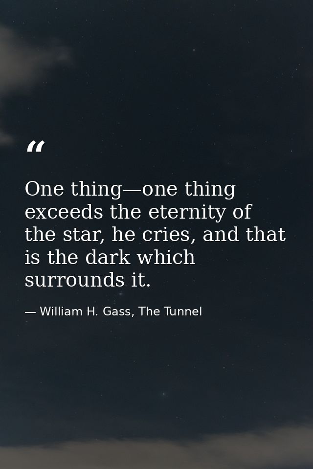 One thing—one thing exceeds the eternity of the star, he cries, and that is the dark which surrounds it. — William H. Gass, The Tunnel