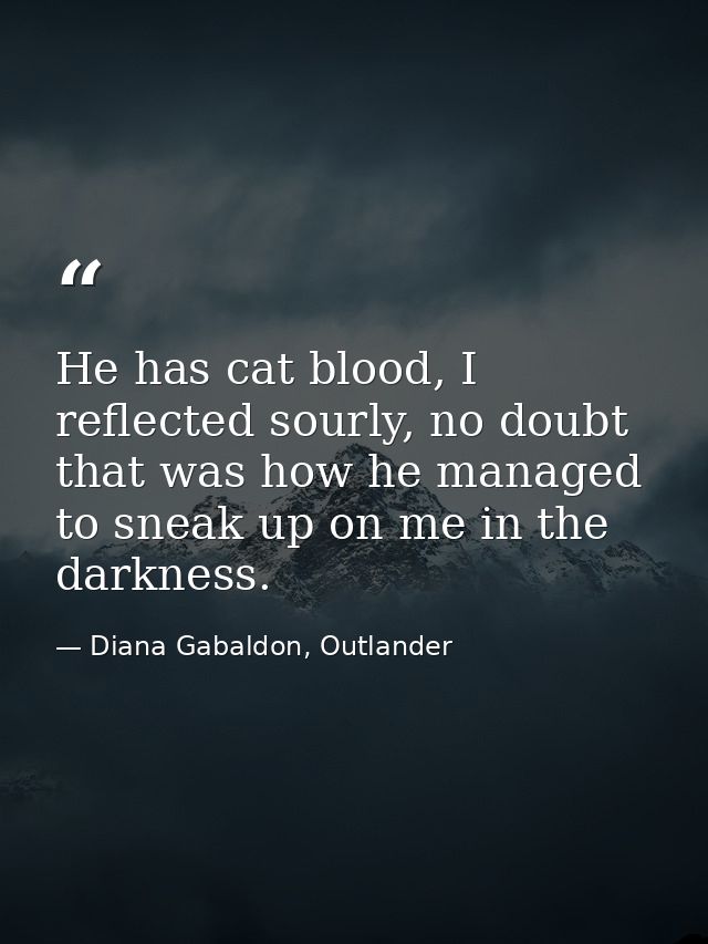 He has cat blood, I reflected sourly, no doubt that was how he managed to sneak up on me in the darkness. — Diana Gabaldon, Outlander