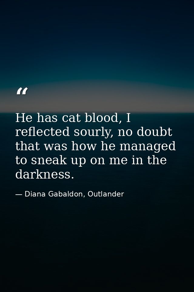 He has cat blood, I reflected sourly, no doubt that was how he managed to sneak up on me in the darkness. — Diana Gabaldon, Outlander