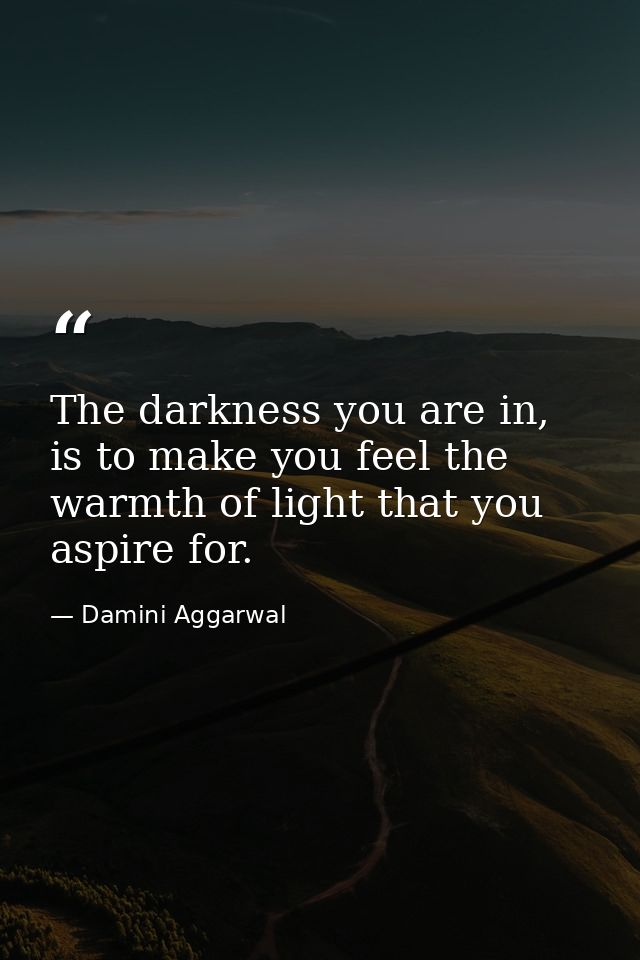 The darkness you are in, is to make you feel the warmth of light that you aspire for. — Damini Aggarwal