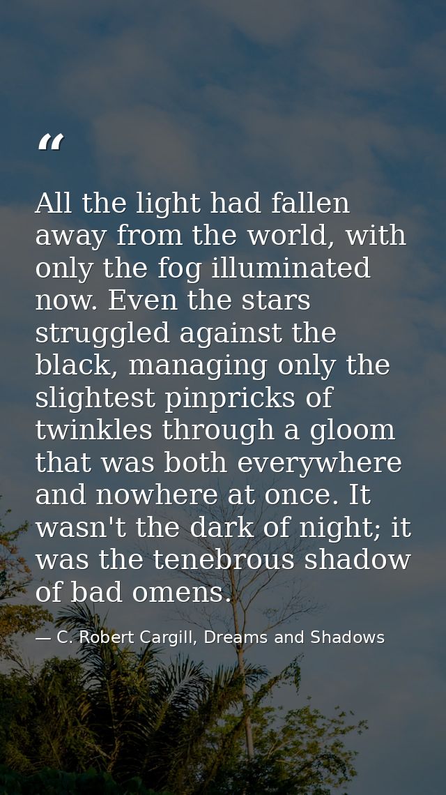 All the light had fallen away from the world, with only the fog illuminated now. Even the stars struggled against the bl — C. Robert Cargill, Dreams and Shadows