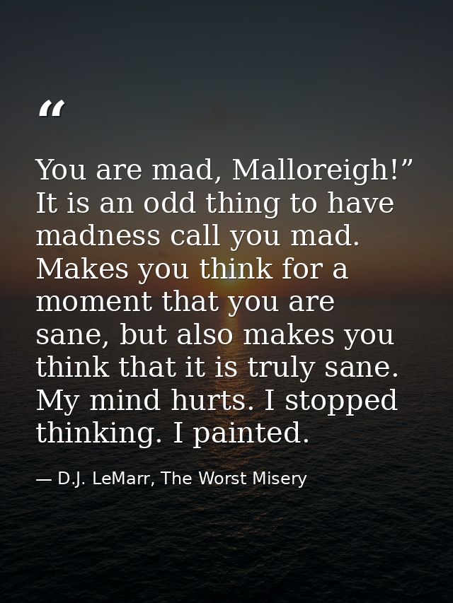 You are mad, Malloreigh!” It is an odd thing to have madness call you mad. Makes you think for a moment that you are san — D.J. LeMarr, The Worst Misery