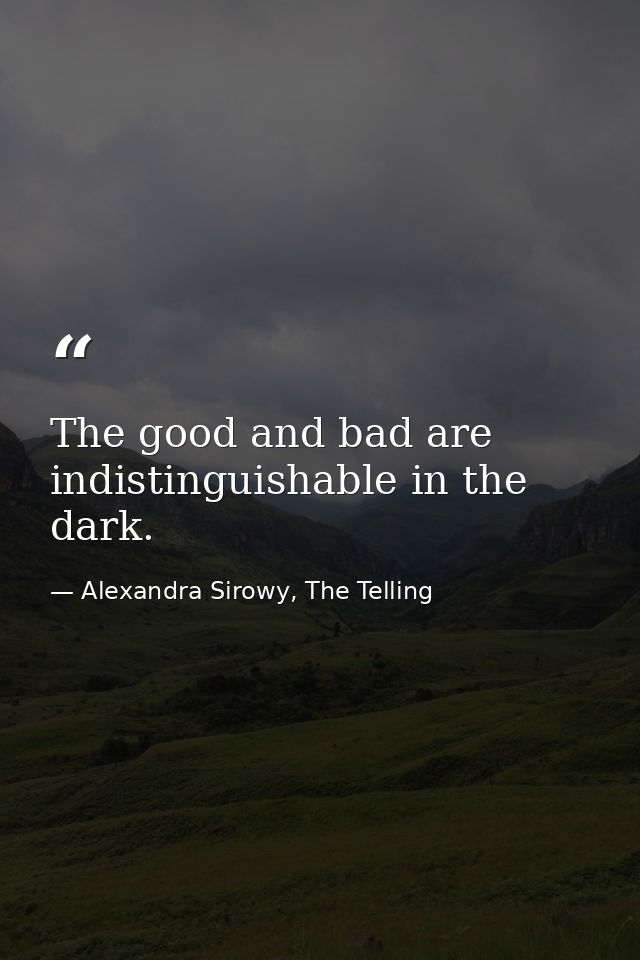 The good and bad are indistinguishable in the dark. — Alexandra Sirowy, The Telling