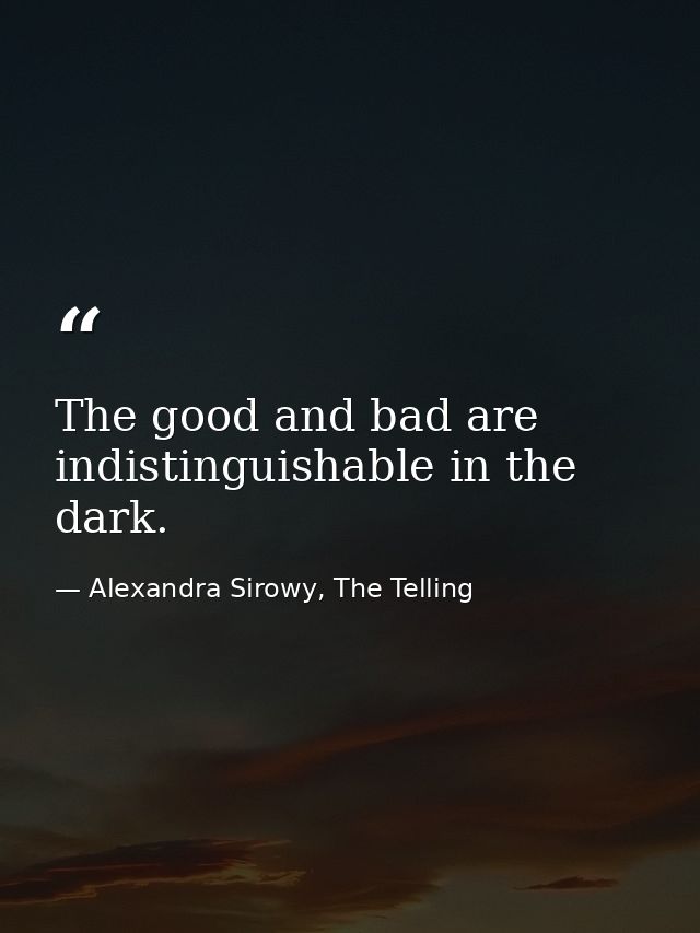 The good and bad are indistinguishable in the dark. — Alexandra Sirowy, The Telling