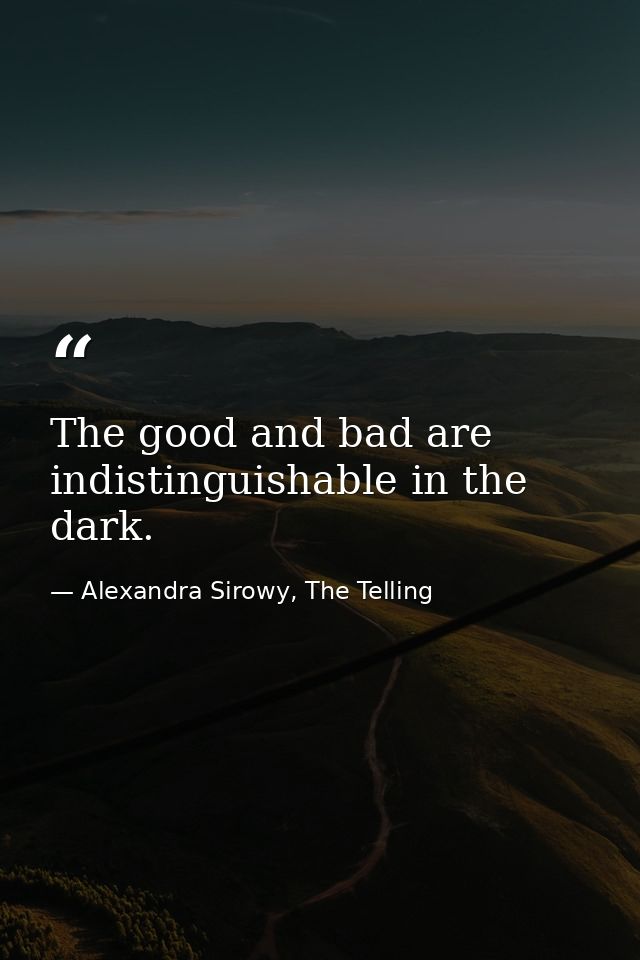 The good and bad are indistinguishable in the dark. — Alexandra Sirowy, The Telling