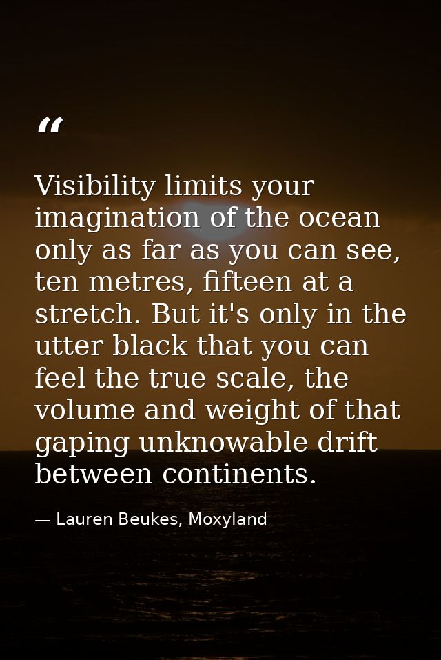 Visibility limits your imagination of the ocean only as far as you can see, ten metres, fifteen at a stretch. But it's o — Lauren Beukes, Moxyland